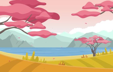 Sonbahar Bahar sezonu Japonya Sakura Ağacı Panoramik Manzarası
