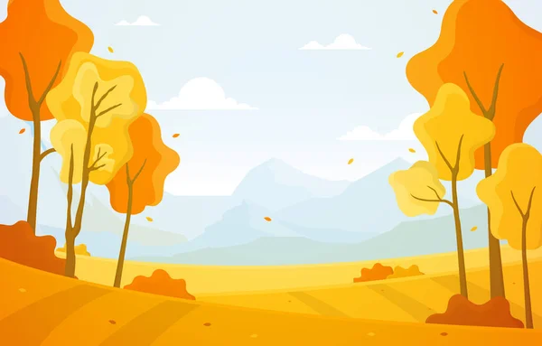 Sonbahar Sonbahar Mevsimi Altın Sarı Dağ Panoramik Manzarası — Stok Vektör