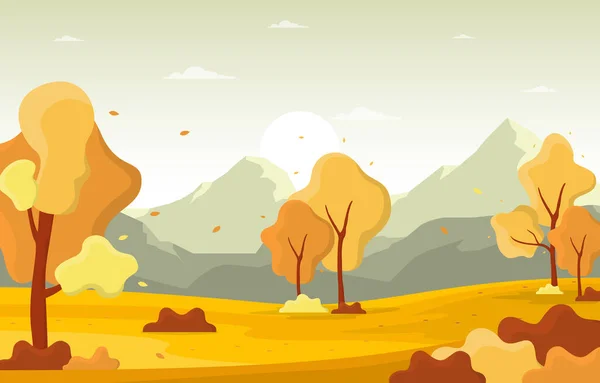 Herbst Herbst Saison Baum Golden Yellow Mountain Panorama Landschaft — Stockvektor