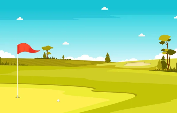 Campo Golf Bandera Verde Árbol Hierba Paisaje Deportivo Aire Libre — Vector de stock