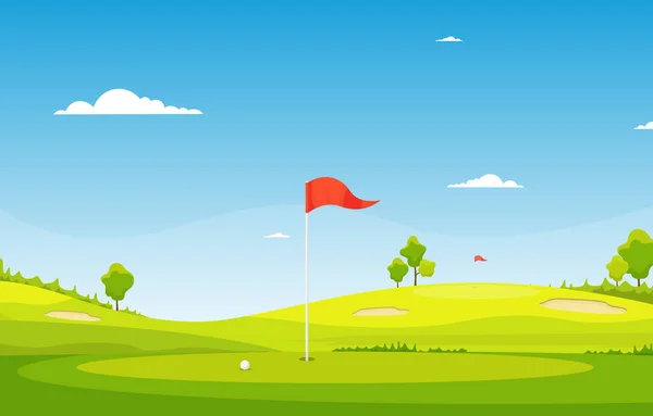 Golf Feld Flagge Grün Grasbaum Outdoor Sport Landschaft — Stockvektor