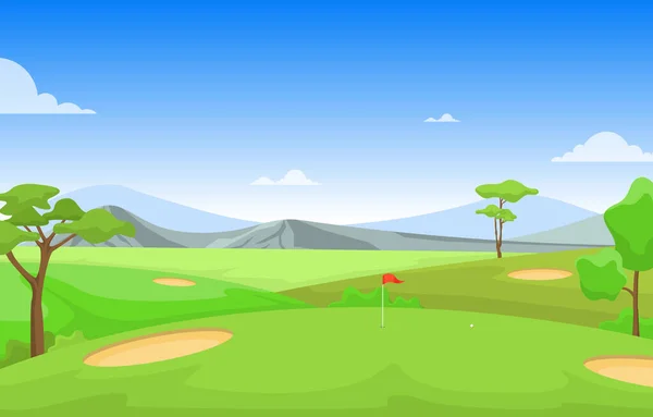 Terrain Golf Drapeau Vert Herbe Paysage Sportif Plein Air — Image vectorielle