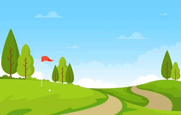 Golf Feld Flagge Grün Grasbaum Outdoor Sport Landschaft — Stockvektor