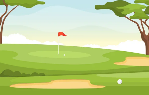 Terrain Golf Drapeau Vert Herbe Paysage Sportif Plein Air — Image vectorielle