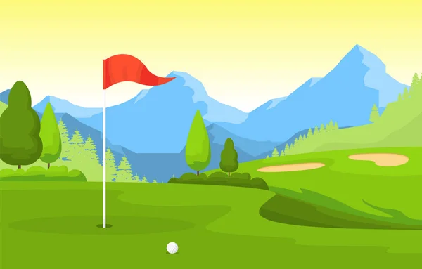 Golf Feld Flagge Grün Grasbaum Outdoor Sport Landschaft — Stockvektor