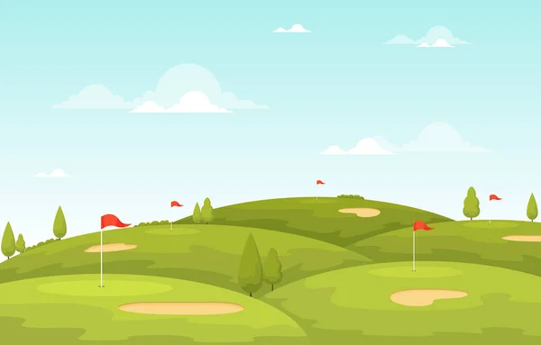 Golf Field Zászló Zöld Kültéri Sport Tájkép — Stock Vector