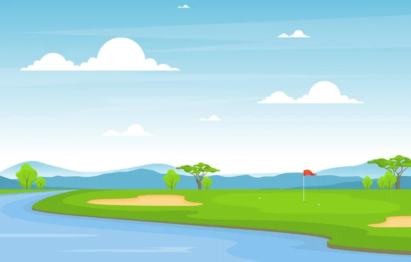 Golf Sahası Havuz Çimi Ağacı Açık Hava Spor Manzarası — Stok Vektör