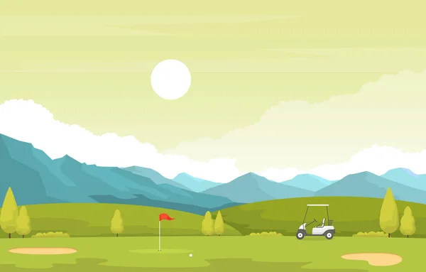 Campo Golf Bandera Carro Hierba Árbol Deportes Aire Libre Paisaje — Archivo Imágenes Vectoriales