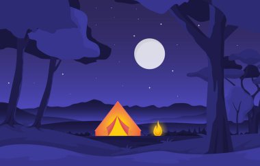 Kamp Macerası Açık Park Yazı Doğa Çizgi Filmi Çizimi