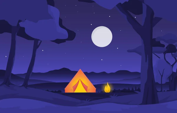 Camping Adventure Outdoor Park Letní Příroda Krajina Cartoon Illustration — Stockový vektor