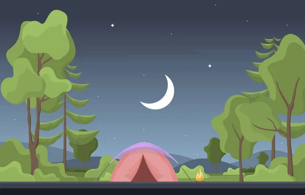 Camping Abenteuer Outdoor Park Wald Natur Landschaft Cartoon Illustration — Stockvektor