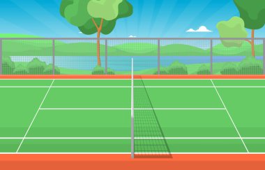 Açık Tenis Sahası Spor Oyunu Eğlence Çizgi Filmi Doğa Manzarası