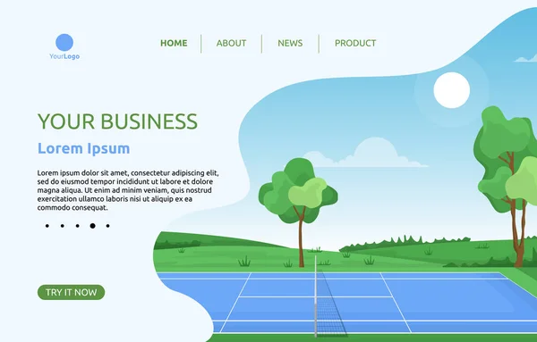 Outdoor Tennisbaan Sport Spel Recreatie Landing Page Web Template — Stockvector