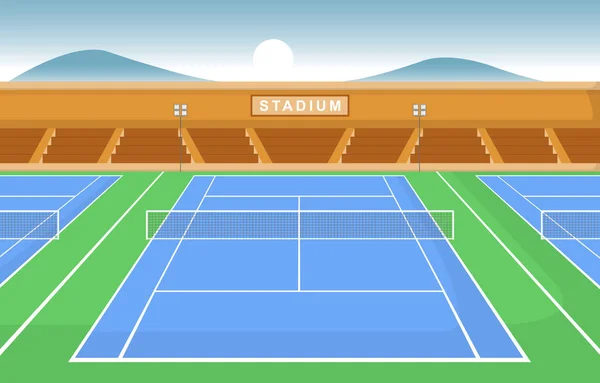 屋外テニスコートスタンドスポーツゲームレクリエーション漫画の風景 — ストックベクタ