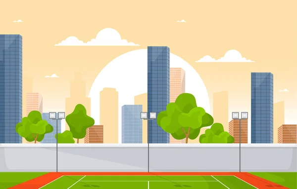 Venkovní Tenisový Kurt Sportovní Hra Rekreace Kreslený Město Krajina — Stockový vektor