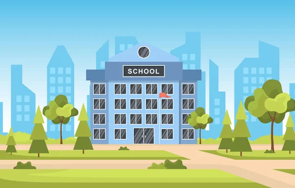 School Education Building Park Outdoor Landscape Cartoon Illustration — 스톡 벡터