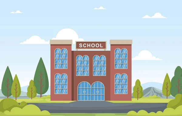 Schule Bildung Gebäude Park Outdoor Landschaft Cartoon Illustration — Stockvektor