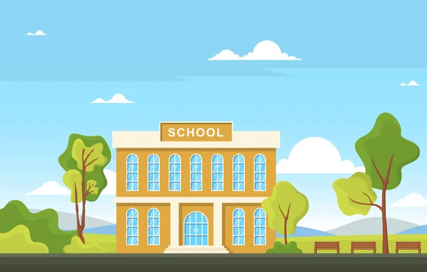 Školní Vzdělávání Budovy Ulice Venkovní Krajina Karikatura Ilustrace — Stockový vektor