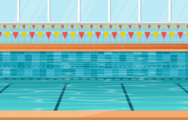 Swimming Pool Summer Holiday Healthy Sport Cartoon Illustration — Stock Vector