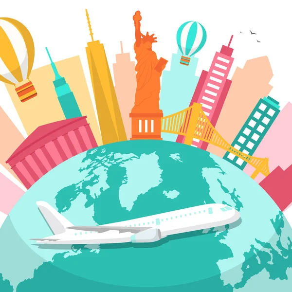 Nueva York Estados Unidos América Travel World Tourism Day — Vector de stock