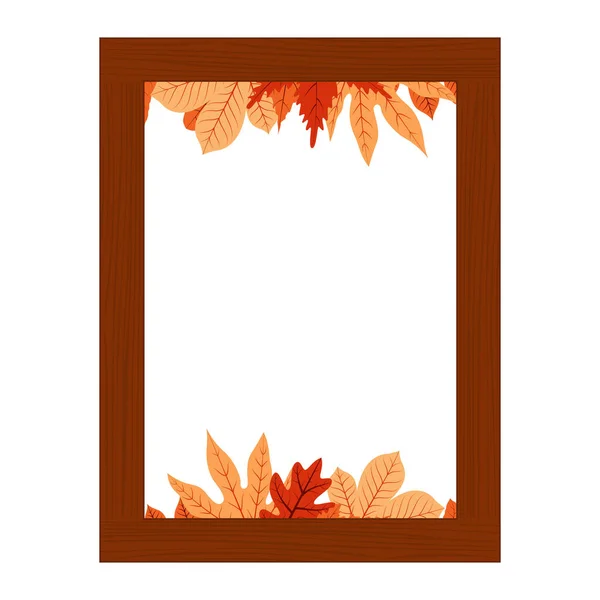 가을이 가을이다 Leaf Greeting Invitation Rectangle Wooden Frame Bouquet — 스톡 벡터