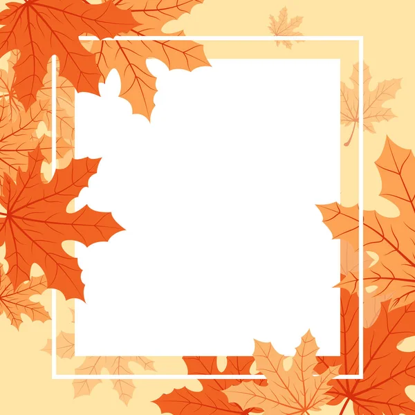 秋の紅葉グリーティング招待状スクエアフレーム背景ブーケ — ストックベクタ