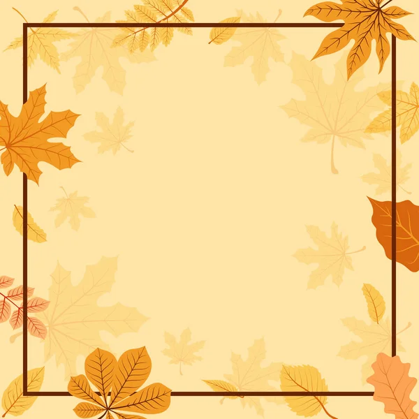 Herbst Herbst Saison Blatt Gruß Einladung Quadrat Rahmen Hintergrund Bouquet — Stockvektor