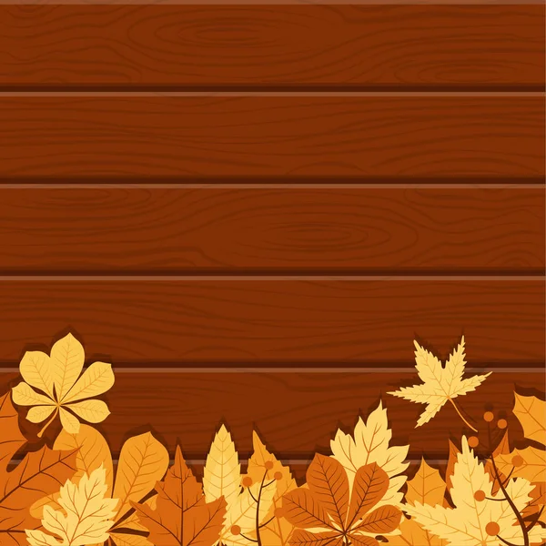 Autumn Fall Season Leaf Greeting Invitation Card Wood Background Bouquet — Stock Vector