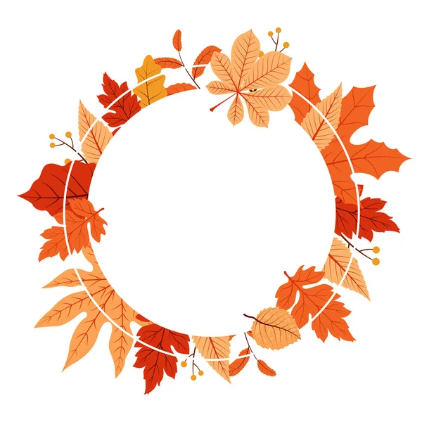 秋の紅葉グリーティング招待状サークル背景ブーケ — ストックベクタ