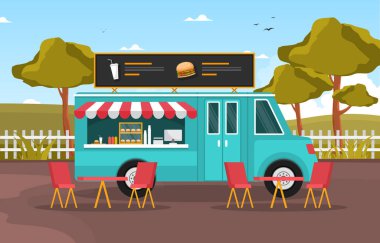 Hamburger Fast Food Truck Vehicle Street Illustration