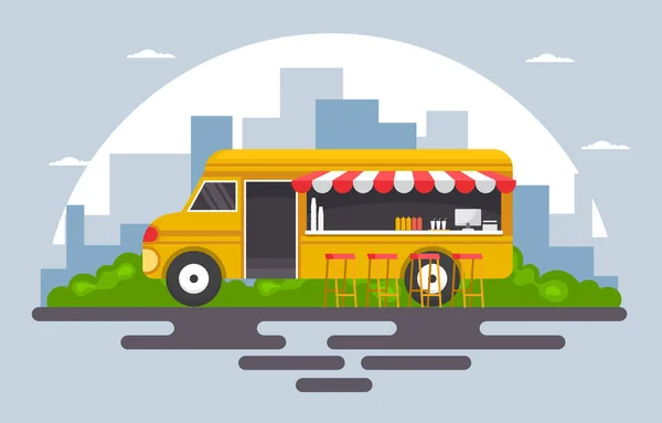 Food Truck Van Auto Fahrzeug Street Shop City Illustration — Stockvektor