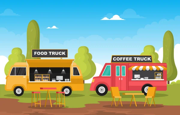 Food Truck Van Car Vehicle Street Shop Park Illustration — Stockvektor