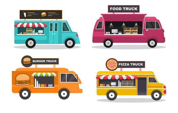 Food Truck Lieferwagen Autotransport Street Shop Set — Stockvektor