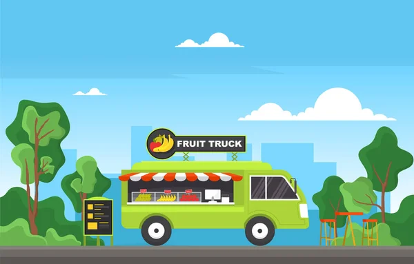 Obst Food Truck Lieferwagen Fahrzeug Street Shop Illustration — Stockvektor