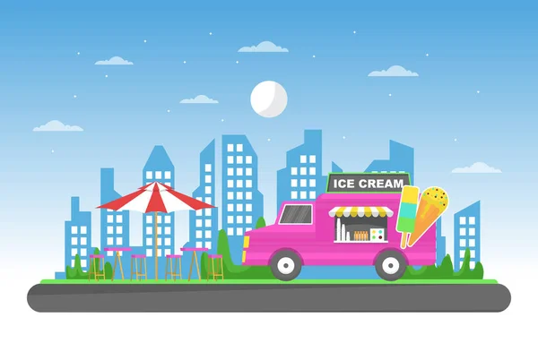 Ice Cream Food Truck Van Car Vehicle Street Shop Illustration — 스톡 벡터