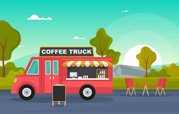 Kaffee Cafe Food Truck Lieferwagen Fahrzeug Street Shop Illustration — Stockvektor