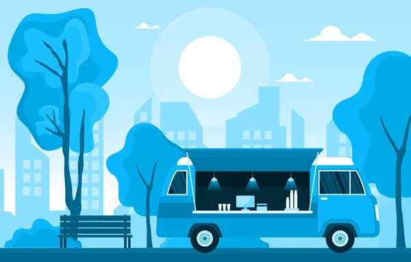 Food Truck Van Auto Fahrzeug Street Shop City Illustration — Stockvektor
