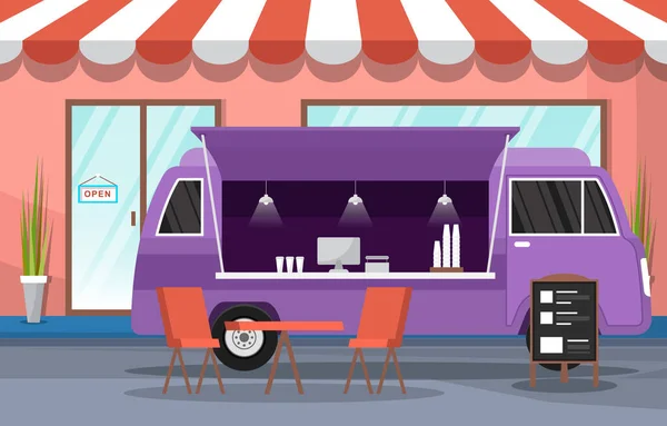 Food Truck Van Car Vehicle Street Shop Ilustracja Miasta — Wektor stockowy