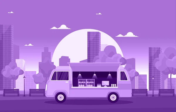 Food Truck Van Auto Fahrzeug Street Shop City Illustration — Stockvektor