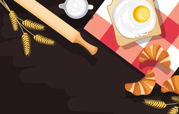 Eierbrood Keukengerei Kooktafel Afbeelding Achtergrond — Stockvector