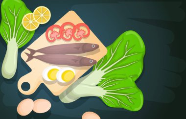 Balık Sebzeleri Yemek Fotoğrafları Lezzetli Masa Çizimleri Üzerine Lezzetli Menü