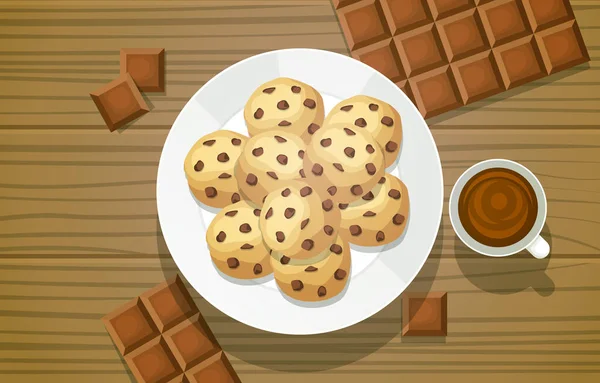 Csokis Süti Keksz Élelmiszer Photography Ízletes Menü Asztalon Illusztráció — Stock Vector