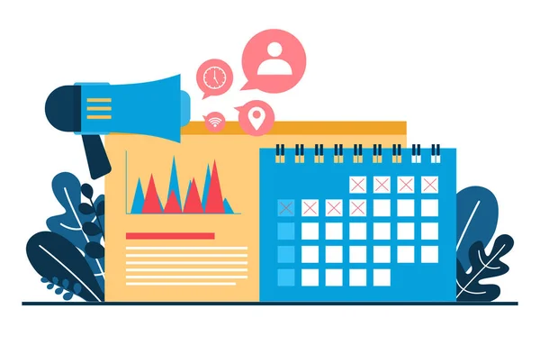 Calendario Digital Marketing Commerce Mobile Web Analysis Design Illustrazione — Vettoriale Stock