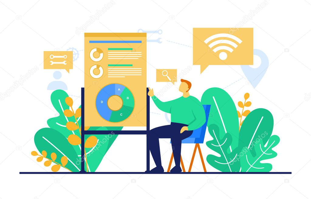 Man Sitting on Chair Digital Marketing Commerce Internet Analysis Illustration
