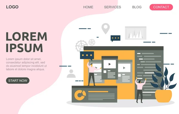 Pessoas Constroem Website Design Web Page Desenvolvimento Projetos Ilustração —  Vetores de Stock