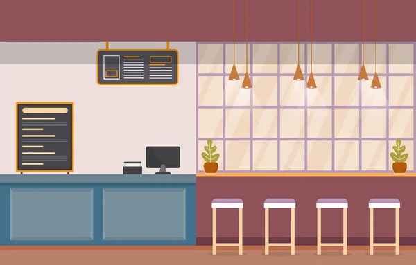 Eten Hof Binnen Interieur Leeg Restaurant Kassier Illustratie — Stockvector