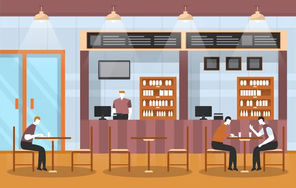 Personnes Dans Food Court Intérieur Restaurant Cafétéria Illustration — Image vectorielle