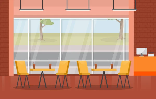 Food Court Inomhus Interiör Tomma Restaurang Cafeteria Illustration — Stock vektor