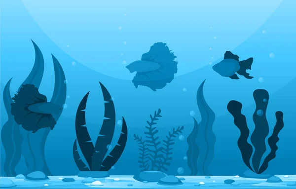 Hermoso Acuario Peces Arrecife Azul Agua Planta Ilustración — Archivo Imágenes Vectoriales
