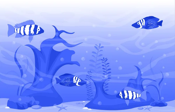 Piękne Akwarium Fish Reef Blue Water Plant Ilustracja — Wektor stockowy